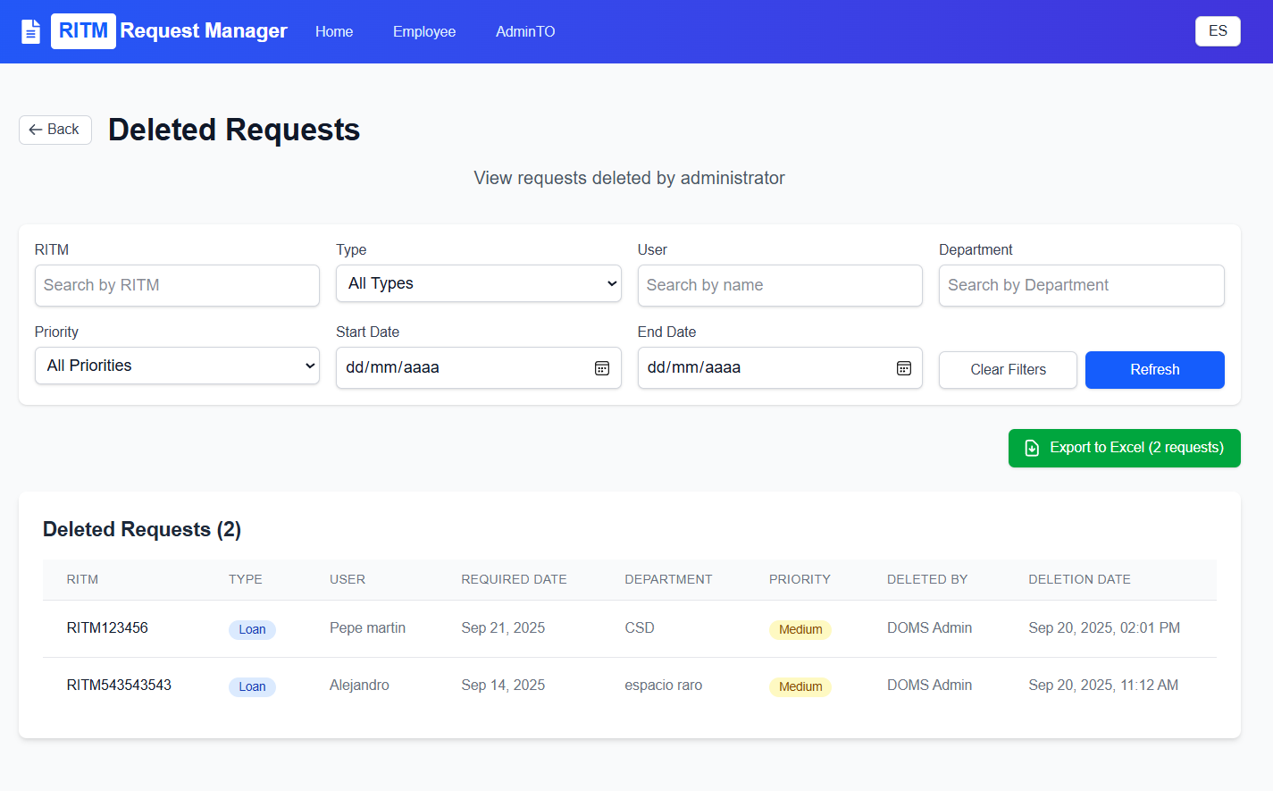RITM Request Manager request list