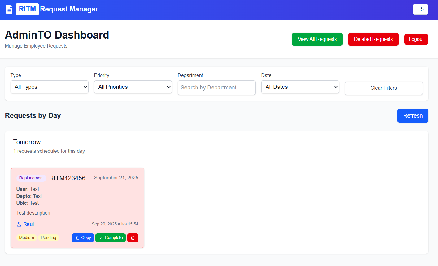 RITM Request Manager transfer orders