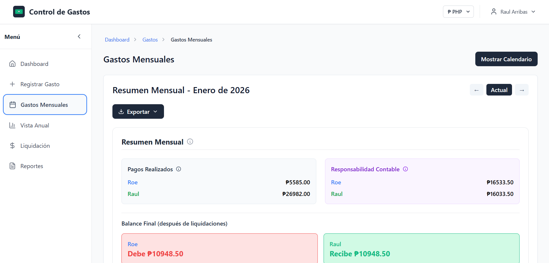 Couple Expenses App settlement