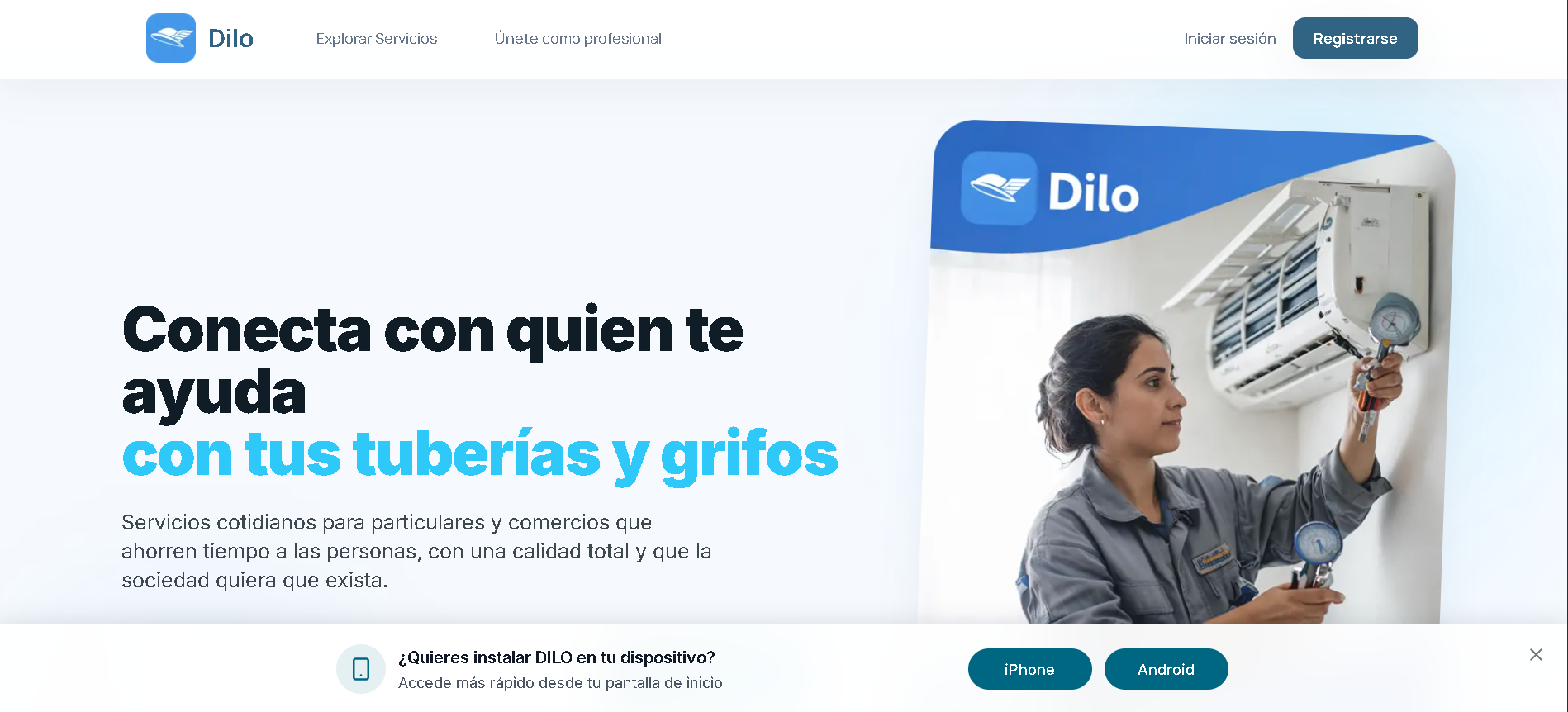 Dilo App - Página de inicio con búsqueda de servicios
