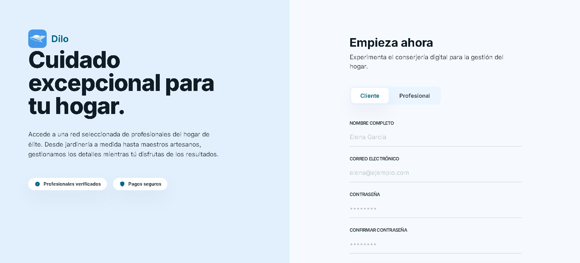 Dilo App - Dashboard de cliente con solicitudes activas